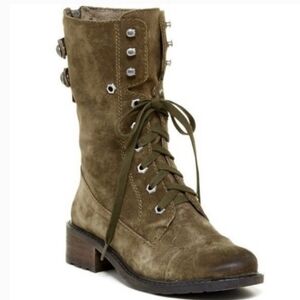 Sam Edelman Darwin Suede Green Combat Boots Lace Up Distressed Moto Boots 10.5